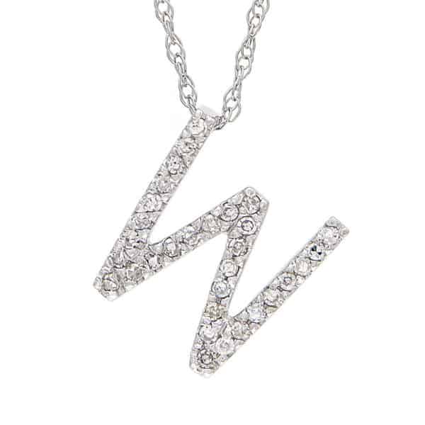 White Gold Initial Single Pave Diamond Pendant (Diamond "w" (Wg/With Chain))