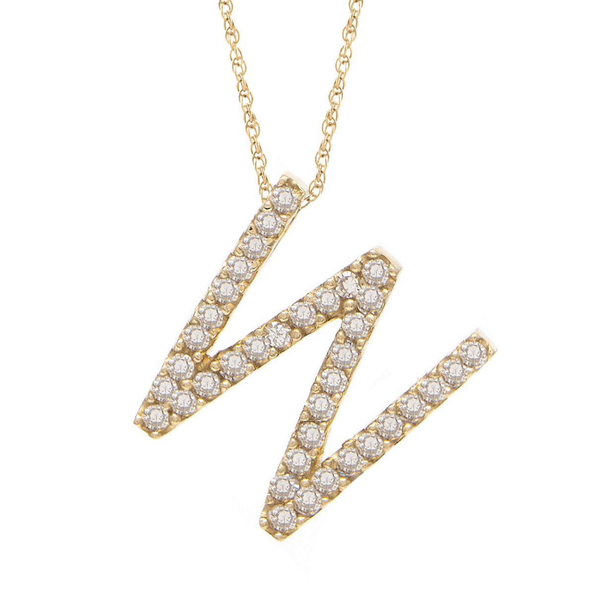 Yellow Gold Letter Single Micro Pave Diamond Necklace (Diamond "w" (Yg/With Chain) Initial)