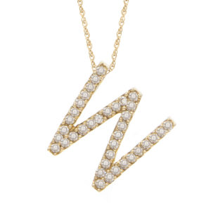 Yellow Gold Letter Single Micro Pave Diamond Necklace (Diamond "w" (Yg/With Chain) Initial)