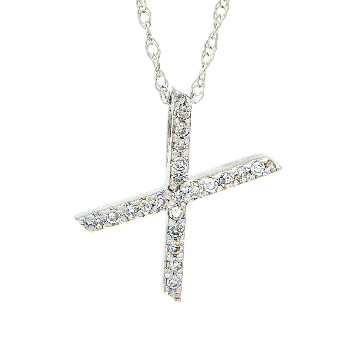 White Gold Initial Single Pave Diamond Pendant (Diamond "x" (Wg/With Chain))