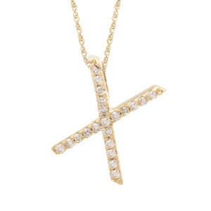 Yellow Gold Letter Single Micro Pave Diamond Necklace (Diamond "y" (Yg/With Chain) Initial)