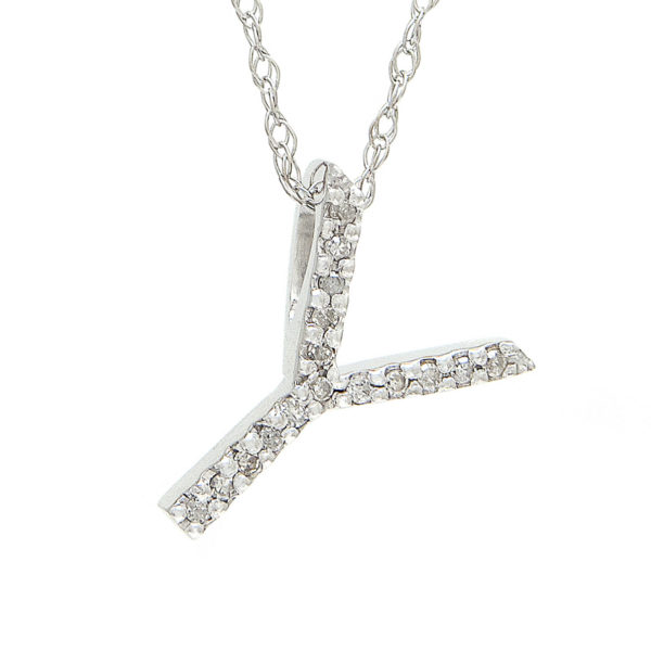 White Gold Initial Single Prong Diamond Pendant (Diamond "y" (Wg/With Chain))