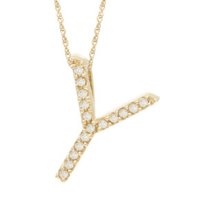 Yellow Gold Letter Single Micro Pave Diamond Necklace (Diamond "x" (Yg/With Chain) Initial)