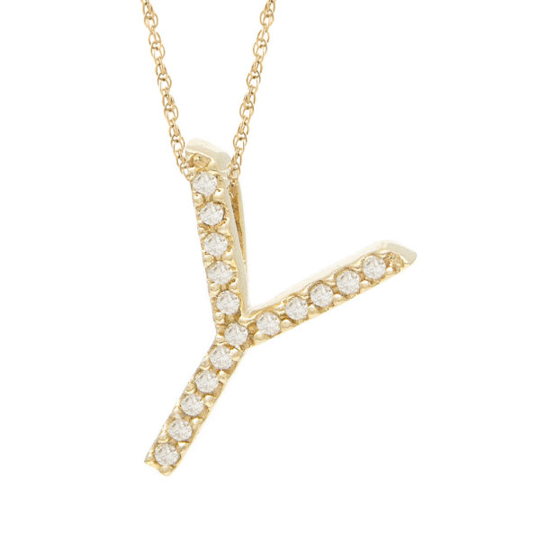 Yellow Gold Letter Single Micro Pave Diamond Necklace (Diamond "x" (Yg/With Chain) Initial)