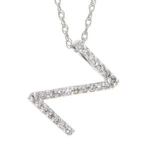 White Gold Initial Single Prong Diamond Pendant (Diamond "z" (Wg/With Chain))