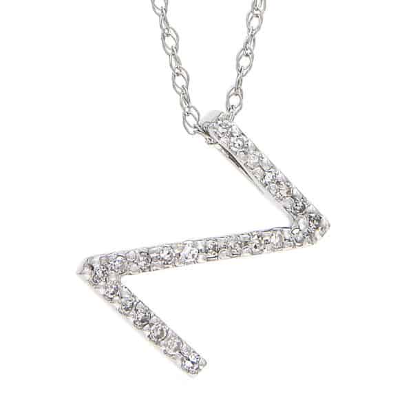 White Gold Initial Single Prong Diamond Pendant (Diamond "z" (Wg/With Chain))