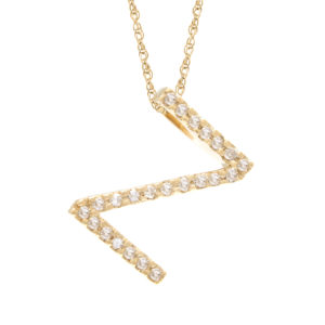 Yellow Gold Letter Single Micro Pave Diamond Necklace (Diamond "z" (Yg/With Chain) Initial)