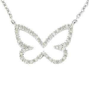 Sterling Silver Butterfly Single Micro Pave Diamond Necklace (Silver Daimond Necklace (16+2") Butterfly)