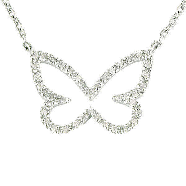 Sterling Silver Butterfly Single Micro Pave Diamond Necklace (Silver Daimond Necklace (16+2") Butterfly)