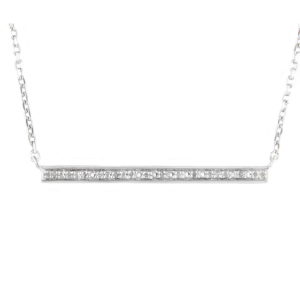 Sterling Silver Bar Single Micro Pave Diamond Necklace (Silver Diamond Bar Necklace (18+2"))