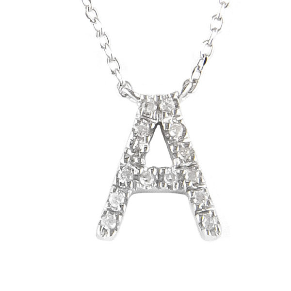 Sterling Silver Initial Round Prong Diamond Necklace (Silver Diamond Initial "a" Necklace)