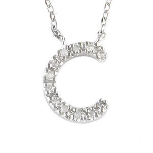 Sterling Silver Initial Round Prong Diamond Necklace (Silver Diamond Initial "c" Necklace)