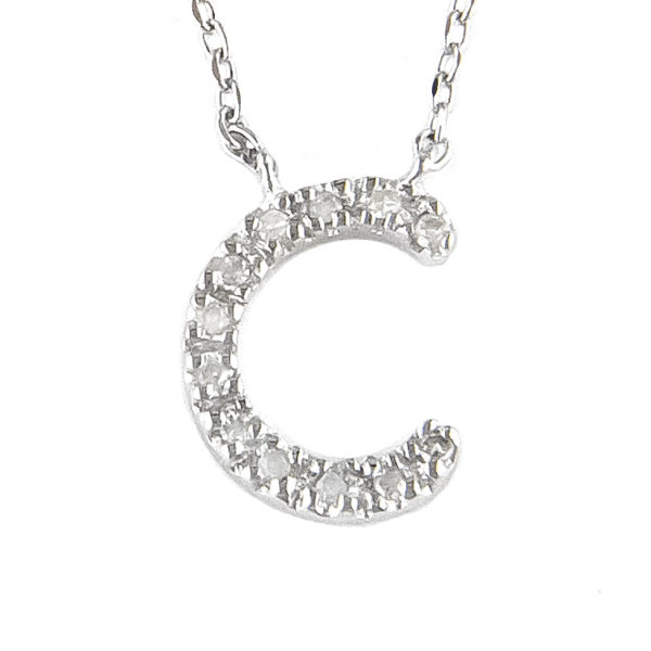 Sterling Silver Initial Round Prong Diamond Necklace (Silver Diamond Initial "c" Necklace)