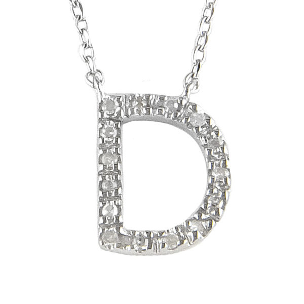 Sterling Silver Initial Round Prong Diamond Necklace (Silver Diamond Initial "d" Necklace)