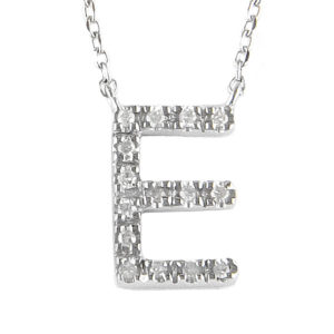 Sterling Silver Initial Round Prong Diamond Necklace (Silver Diamond Initial "e" Necklace)