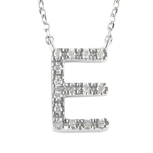 Sterling Silver Initial Round Prong Diamond Necklace (Silver Diamond Initial "e" Necklace)