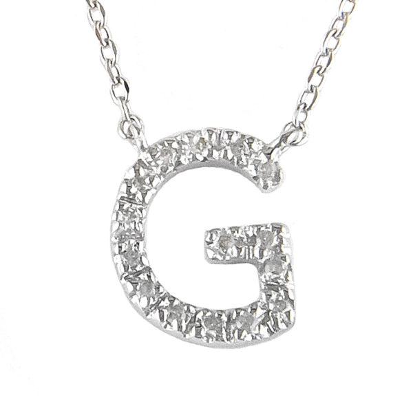 Sterling Silver Initial Round Prong Diamond Necklace (Silver Diamond Initial "g" Necklace)