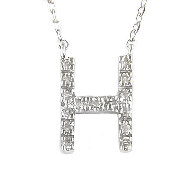 Sterling Silver Initial Round Prong Diamond Necklace (Silver Diamond Initial "h" Necklace)