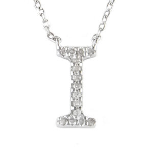 Sterling Silver Initial Round Prong Diamond Necklace (Silver Diamond Initial "i" Necklace)