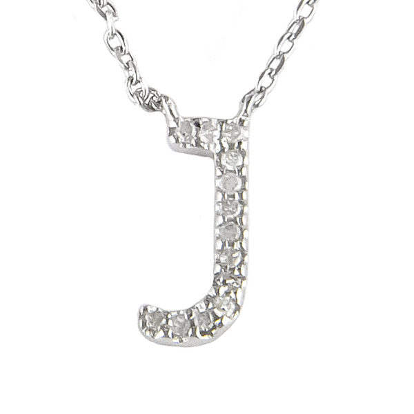 Sterling Silver Initial Round Prong Diamond Necklace (Silver Diamond Initial "j" Necklace)