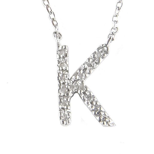 Sterling Silver Initial Round Prong Diamond Necklace (Silver Diamond Initial "k" Necklace)