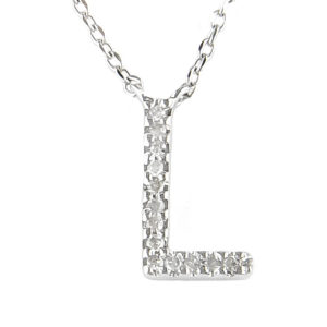 Sterling Silver Initial Round Prong Diamond Necklace (Silver Diamond Initial "l" Necklace)