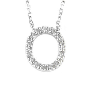 Sterling Silver Initial Round Prong Diamond Necklace (Silver Diamond Initial "o" Necklace)