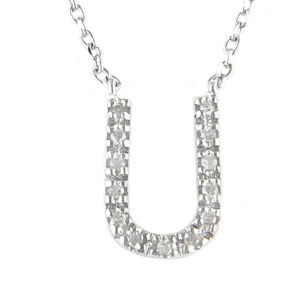 Sterling Silver Initial Round Prong Diamond Necklace (Silver Diamond Initial "u" Necklace)