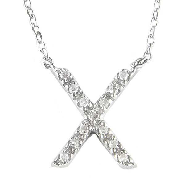 Sterling Silver Initial Round Prong Diamond Necklace (Silver Diamond Initial "x" Necklace)