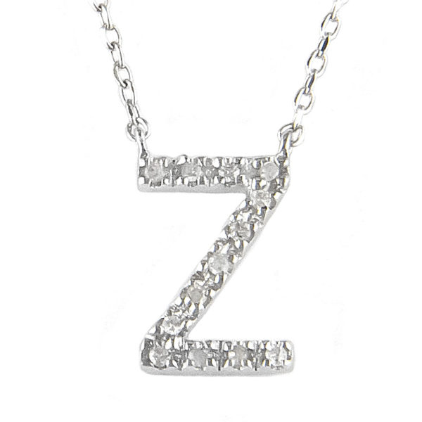 Sterling Silver Initial Round Prong Diamond Necklace (Silver Diamond Initial "z" Necklace)