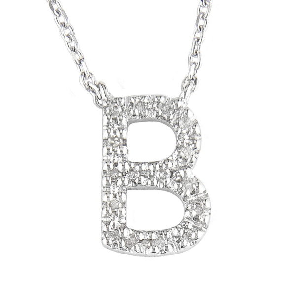 Sterling Silver Initial Round Prong Diamond Necklace (Silver Diamond Initial "b" Necklace)