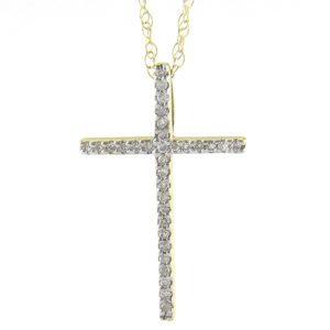 Yellow Gold Cross Single Prong Diamond Pendant (Small Prong Cross Necklace (Yg))