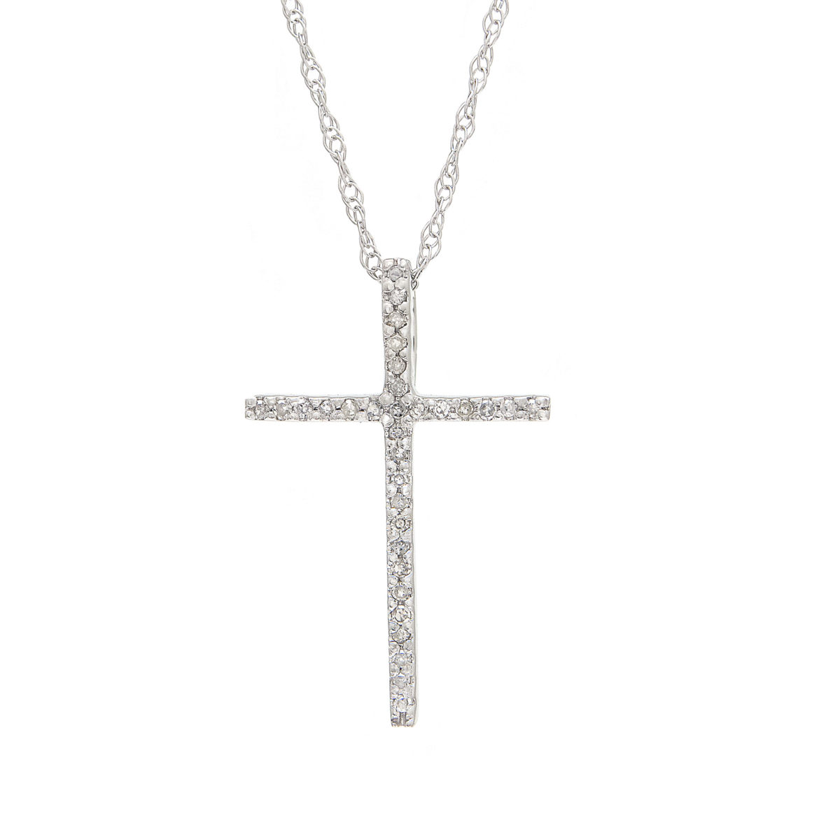 White Gold Cross Single Prong Diamond Pendant (Small Prong Cross Necklace (Wg))