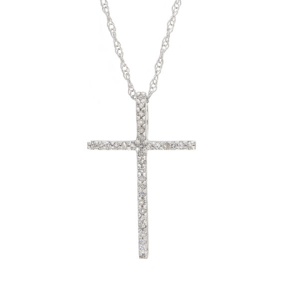 White Gold Cross Single Prong Diamond Pendant (Small Prong Cross Necklace (Wg))