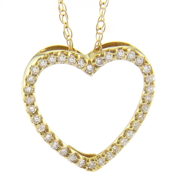 Yellow Gold Heart Single Prong Diamond Pendant (Small Prong Heart Necklace (Yg))