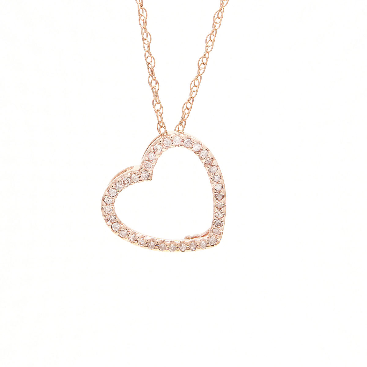 Rose Gold Heart Single Prong Diamond Pendant (14k Rose Gold Diamond Heart)