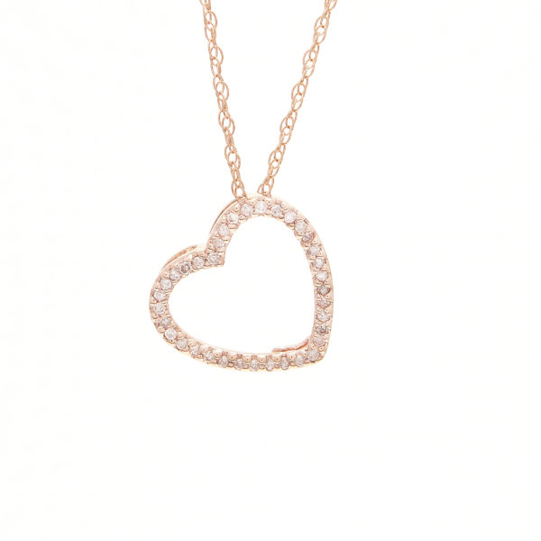 Rose Gold Heart Single Prong Diamond Pendant (14k Rose Gold Diamond Heart)