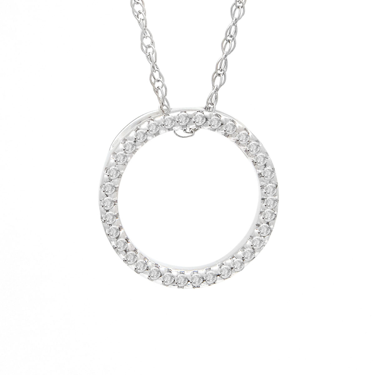 White Gold Circle Single Prong Diamond Pendant (Small Diamond Circle (Wg/With Chain))