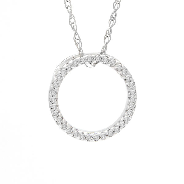 White Gold Circle Single Prong Diamond Pendant (Small Diamond Circle (Wg/With Chain))