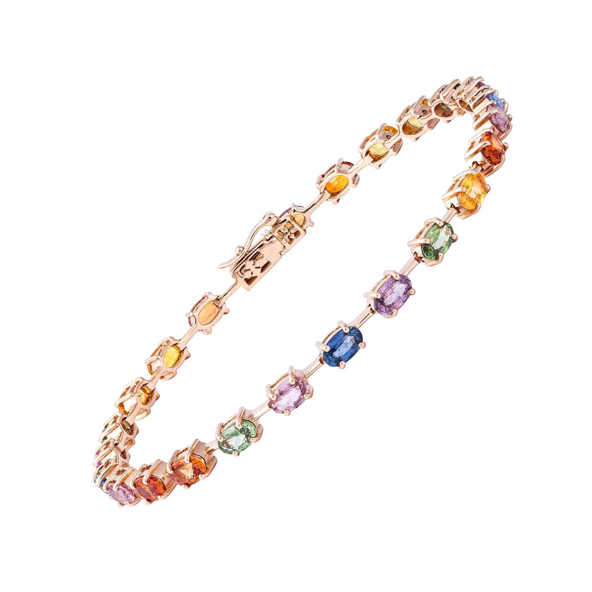 Gradient rainbow sapphire bracelet in 18k white gold, 12.69