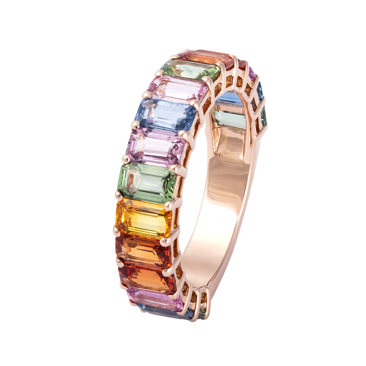 18kt rose gold multi color sapphire ring