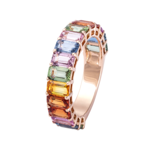 18kt rose gold multi color sapphire ring