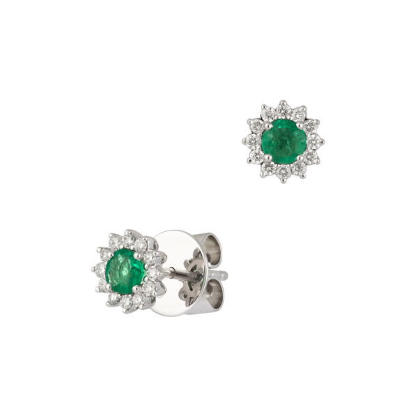 18kt white gold with diamond and emeralds