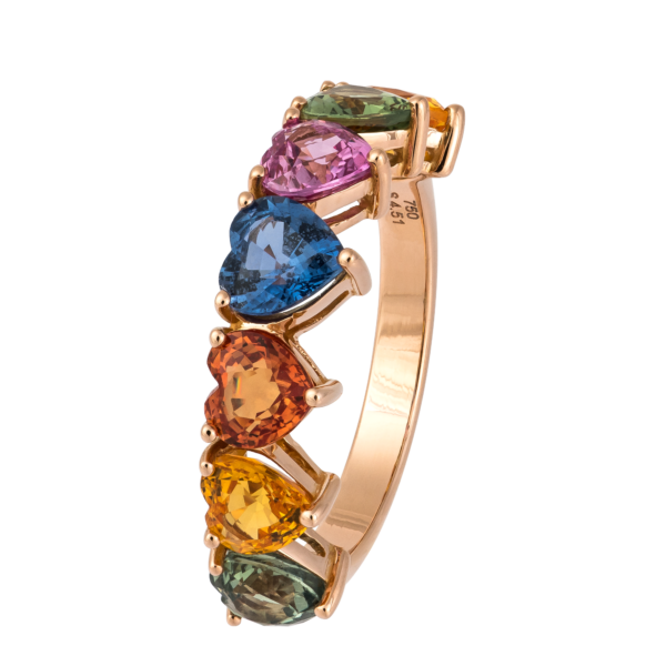 18kt rose gold multi color sapphire ring