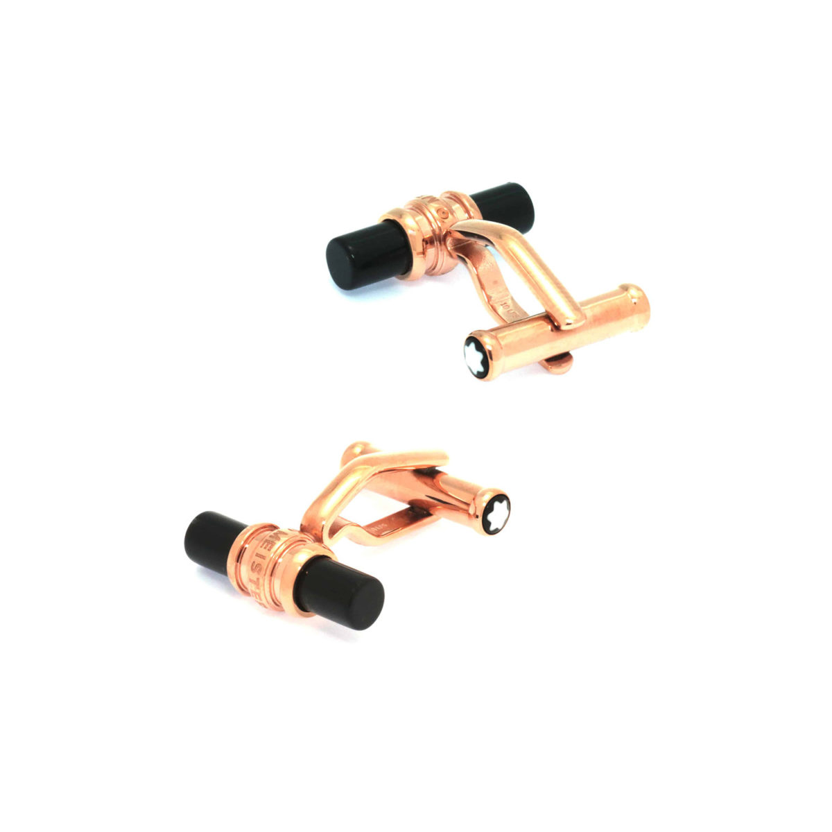 111310 — Montblanc Mb Meisterstuck Rose Gold Tone Onyx Cufflinks